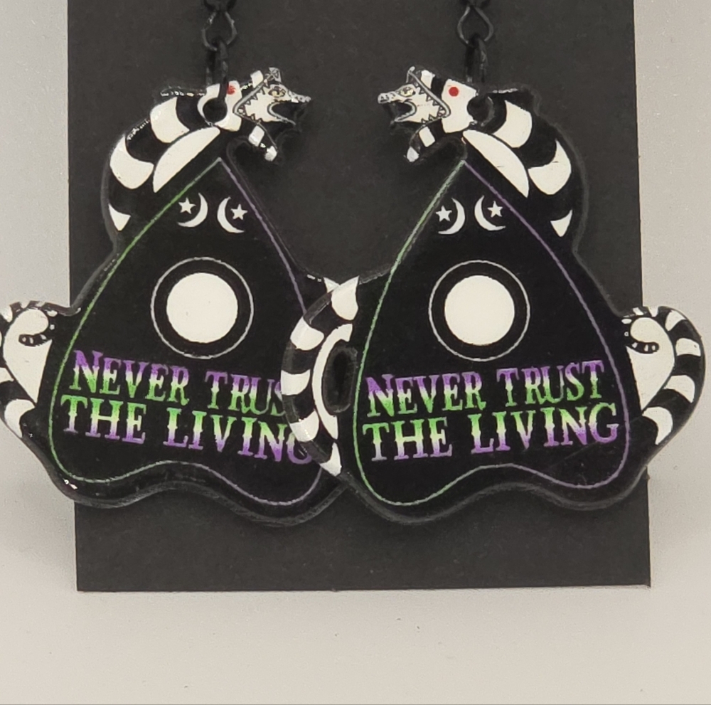 Beetlejuice Never Trust The Living Planchette Earrings HypoAllergenic Handmade